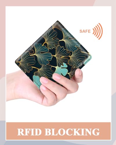 Womens Wallet, RFID Small Card Wallets for Women, Slim Thin Bifold Leather Credit Card Holder Wallet, Cute Compact Wallet Ladies Mini Purse with Zipper Coin Pocket & ID Window(Lucky Green Leaf)4