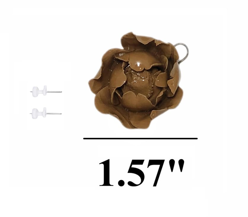 Image of Brown,Peony Flower Bud, 1.57 inch,Ceramic Flower Wall Art Decor, Artificial Flower Wall Sculpture,Handmade Ceramic Flowers for Home,Hallway,Living Room, Kitchen,Bathroom