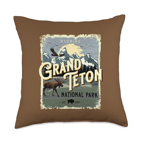 Grand Teton Wyoming Moose Souvenir Throw Pillow