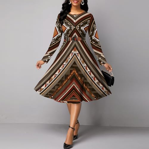 Long Sleeve Dresses for Women Casual Round Neck Fashion Front Buttons with Belt Office Business Elegant Midi Dress3