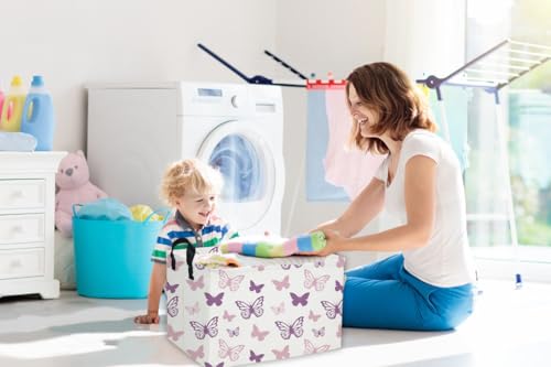 Image of Essme Rectangular Butterfly Baskets,Kids Storage Basket with Handles for Girls Room Decor, Girls Storage Bin(Purple Butterfly)