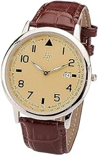 EUROtops Fliegeruhr Swing - Herren-Armbanduhr, Halb-Leder-Armband in Kroko-Prägung und Dornschließe, Edelstahl/Glas, nachleuchtende Zeiger, 36 g / 6,8 mm, Beige/Braun, Flug-Navigator-Stil