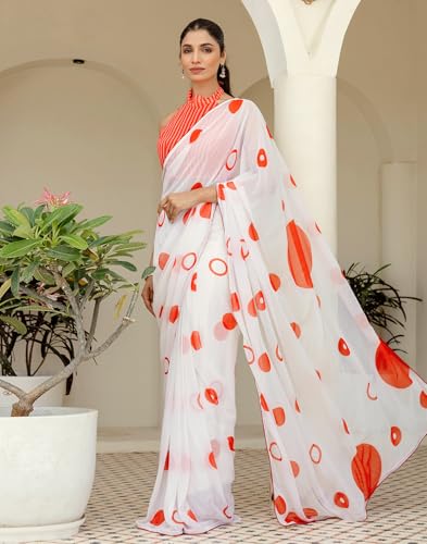 Image of SIRIL Women's Georgette Floral Print One Min Ready To Wear Saree