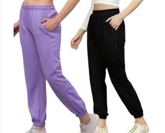 Women's Winter Woolen Fleece Jogger Pants, Lavender and Black Combo, Solid Pattern for Winter Wear-image-15