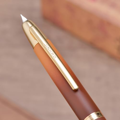 Image of Jinhao 10 Press Fountain Pen with Box, Caramel Orange Gradient Retractable Medium Nib with Ink Converter Set (Golden Clip)