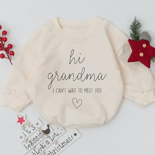 2Pcs Hi Grandma & Grandpa I Can't Wait To Meet You Grandparents Baby Announcement Romper, Baby Surprise Announcement (0-3 Months)4