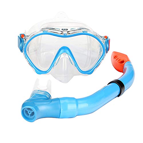 Smolisi Snorkel Set for Kids, Dry Top Snorkel Mask- Anti-Fog and Anti-Leak Easy Adjustable Snorkeling Gear for Children,Boys,Girls, Silicone Scuba Diving Tempered Glass Mask Snorkel Set (Light Blue)