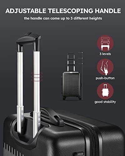 3 Piece Luggage Sets Expandable, Hardshell Travel Suitcase With Double Spinner Wheels And Tsa Lock, (Black) #TOP3