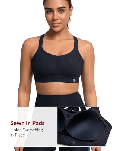 Image of Yvette Women's High Impact Sports Bra for Running | High Support, No Bounce, Large Bust, Pickleball, Gym Workout, Adjustable Straps, Crisscross Back, Wireless, Sewn in Pads