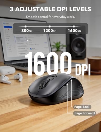Image of Trueque Wireless Mouse for Laptop, Ergonomic 6-Button Mouse, 10 Pack, Gray | 2.4GHz USB receiver, back /forward buttons, 3 adjustable DPI levels, silent clicks, USB-C adapter, Windows /Mac /Chrome OS /Linux