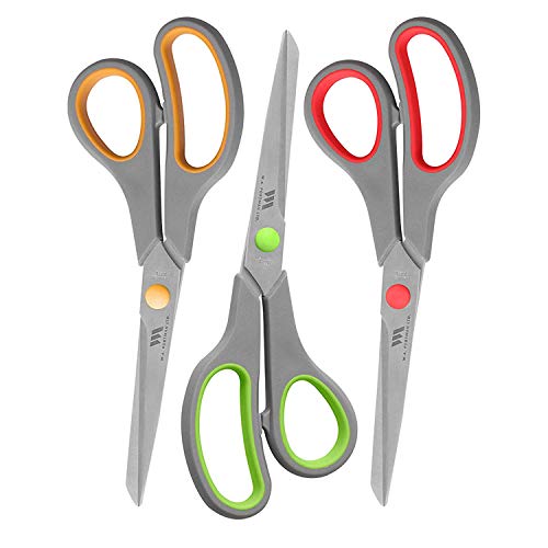 WA Portman Bulk Scissor Pack of 3 - Heavy Duty Craft Scissors Set for General Use Office Kitchen Fabric Paper and More - Bulk Office Supplies - 8.5 Inch Stainless Steel Right and Left Hand Scissors