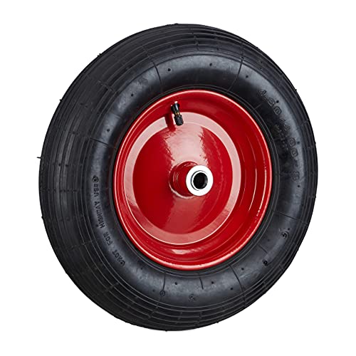 Relaxdays schwarz-rot Schubkarrenrad 4.80 4.00-8 luftbereift Komplettrad 120 kg Traglast Luftreifen m. Ventil 10022853