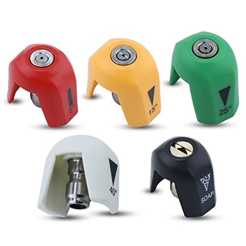 Quick Connect Spray Tips for Sun Joe SPX3000-TPS, Fit for SPX 3000 Series and Universal Pressure Washers, Pressure Washer Nozzle Tips Set (0°, 15°, 25°, 40°, Soap) - 5Pcs