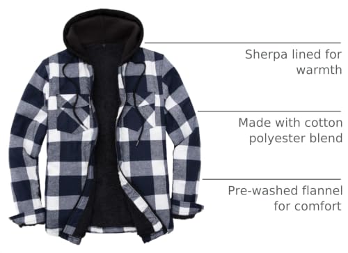 Image of ZENTHACE Mens Sherpa Lined Flannel Shirt Jacket with Hood,Full Zip