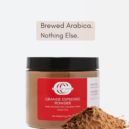 Image of Civilized Coffee Grande Espresso Powder for Baking & Desserts, 6 oz | 100% Colombian Coffee, Rich Espresso Flavor, Fine Powder, Dissolves Instantly, Smoothies & Recipes