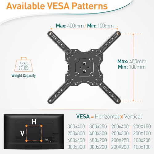 Elived Ceiling Tv Bracket Height Adjustable Up To 1M For Most 26-65 Inch Flat/Curved Tvs With Max Vesa 400X400Mm Up To 45KG, Tilt Swivel Ceiling Wall Bracket, Full Motion Tv Wall Mount - 6