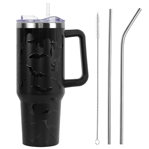 Image of Zbnisiw Goth Tumbler with Lid and Straw 40oz,5D Black Gothic Bats Vacuum Insulated Leak Proof Tumbler,Cute Spooky Gift Women Girls Accessories Stainless Steel Coffee Cup
