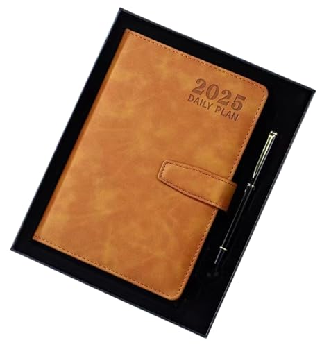 Qztuoryビジネス手帳 2025 1月始まり2025年12月まで日手帳 スケジュール帳A5 スケジュール帳 システム手帳 無印良品 ビジネス手帳 プランナー防水性と防汚性1日1ページ (茶色)