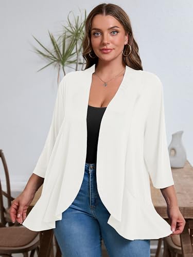 Image of AusLook Women's Plus Size Lightweight Open Front Cardigan 3 /4 Sleeve Cover Ups Shrugs Shawls and Wraps Kimono Jacket Coat