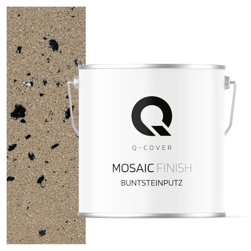 Q-COVER Intonaco in pietra colorata, 7 kg, Marrone Chiaro con Nero Mica, M92, intonaco decorativo per interni ed esterni, intonaco per facciate, intonaco finito, intonaco pregiato, antigraffio