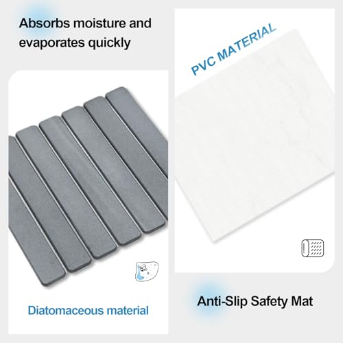 Miniatura 3 de Alfombrilla De Baño Absorbente De Piedra-Alfombra Diatomita Baño - Secado Rápido, Antideslizante, Absorbente Y Plegable Para Baño Y Cocina - Alfombra Diatomita Gris Claro, 30 40