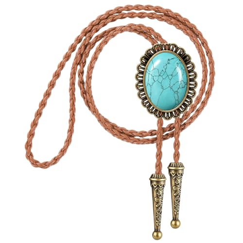 Image of GelConnie Native American Bolo Tie Rodeo Cowboy Leather Necktie Western Necklace Costume Accessories for Men,Women