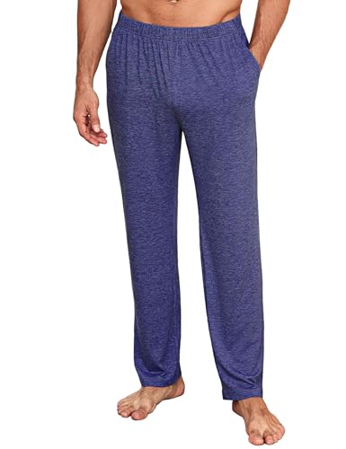 Uniexcosm Pantaloni da Notte Uomo Lunghi, Pigiama Lungo in Cotone Comodo, Pantaloni da Casa per Dormire Blu Scuro XXL