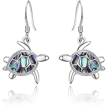 PRAYMOS Sea Turtle Earrings for Women Abalone Shell 925 Sterling Silver Dangle Earrings Hypoallergenic Drop Animal Ocean Jewelry Turtle Gift