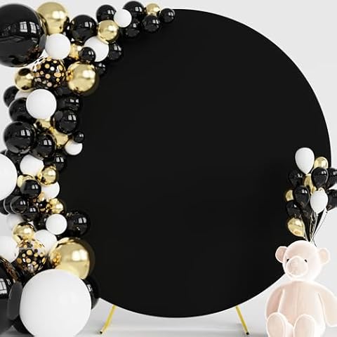 Wokceer 7.2FT Round Backdrop Cover Black Round Arch Covers with Buckles Polyster Circle Balloon Arch Stand Arch Backdrop Cover for Wedding Birthday Party Ceremony Decor Cover