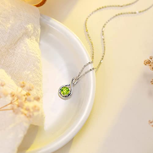 14K Solid White Gold Genuine Peridot Pendant With Sterling Silver Chain Dainty Infinity Necklace August Birthstone Natural Green Gemstone Jewelry Anniversary Birthday Christmas Gifts For Women Girls #TOP1