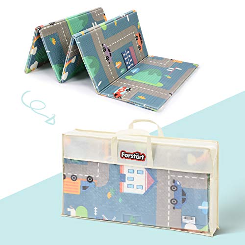 Baby Reversible Play Mat 78.7inchx 59inchx0.4inch Double-Sided Crawling Mat Foldable Waterproof Non-Toxic Portable BPA Free Floor Mat for Toddlers, Infants, Kids (Road of City)