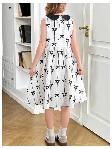 Floerns Girl's Kids Clothes Bowknot Print Sleeveless Collared Ruffle Hem Summer A Line Dress2