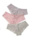 HAIBI Damen Unterhosen Panties 3Er Pack Höschen Damen Slips Sexy Transparente Spitze Atmungsaktive Weiche Dessous Weibliche Dehnbare Unterwäsche, Grau Beige Grün, L.