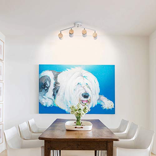 Tehenoo Adjustable Track Lighting Kit, 4-Lights Ceiling Light Gu10 Bulb With Metal And Wood Shade For Living Room, Kitchen, Utility Room (White) #TOP6