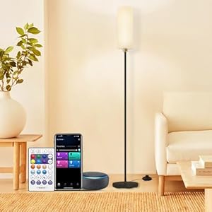 YHW Floor Lamp Works with Alexa & Google 2.4G Remote RGB + Color Temperatures Bright Dimmable Smart LED Lamp, Living Room Standing Tall Pole Modern Black Floor Lamp for Bedroom/Nursery/Office/Corner.