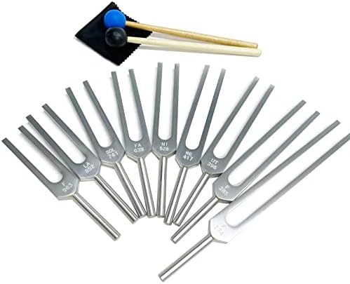 Solfeggio Tuning Fork Set - BEAUTI4U Solfeggio Tuning Forks for Healing,174 Hz 285 Hz 396 Hz 417 Hz 528 Hz 639 Hz 741Hz 852Hz 963Hz Tuning Fork with Silicone Hammer and Bag (Silver)