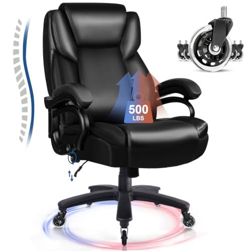 Image of Waleaf 500lbs Big and Tall Office Chair, Heavy Duty Chair for Heavy People, Adjustable Ergonomic Lumbar Support Executive Chair, Large High Back and Quiet Rubber Wheels, Black