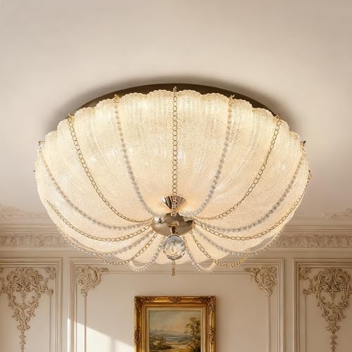 Lustre rond en cristal et plafonnier LED encastré de 40cm avec 3 modes couleur