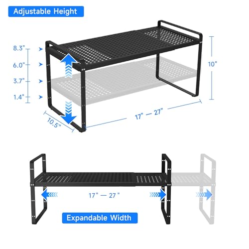 KIKIBRO Expandable Cabinet Shelf Organizers, Kitchen Small Stand Rack Organization for Countertop Cupborad Pantry Desktop Spice Rack, Black 2 Pack by KIKIBRO - Image 2