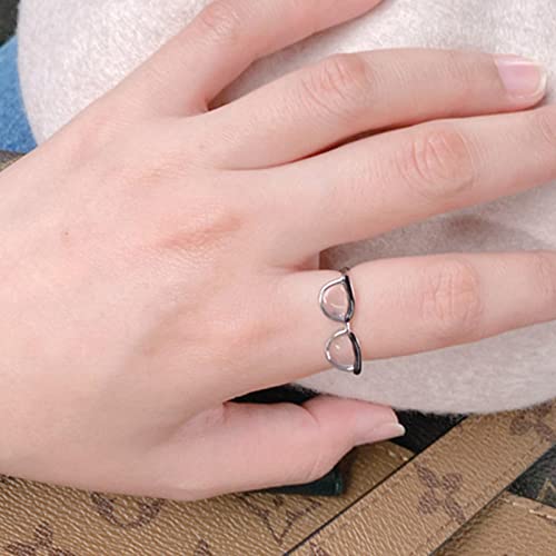 2 かわいいメガネの指輪,オープンループデザインの調節可能なオープンリング | かわいいメガネオープンリング女性のためのママ娘誕生日ホリデーパーティーギフト