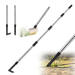 Crack Weeder Tool Set, Weed Scraper Tool Moss Brush Scraper Set Combo, 60" Crevice Weeding Tool for Sidewalk Cracks, 3 Different Weed Remover Tool Heads for Driveways, Patios, Pavers, Garden Cracks
