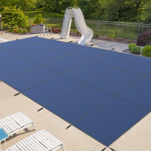 iCover Pool Safety Cover, Fits 16x32ft Rectangle Inground Swimming Pool, Heavy Duty Mesh High Strength Pool Cover, Hardware and Instruction Manual Included, Blue