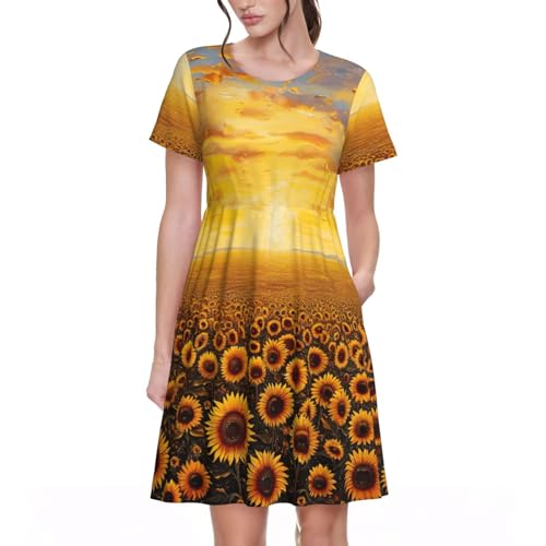 Robe d'été fluide et légère avec motif floral coucher de soleil