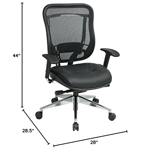 Space Seating Breathable Mesh High Back And Padded Black Leather Seat, Ultra 2-To-1 Synchro Tilt Control, Seat Slider And Polished Aluminum Finish Executive Chair #TOP3