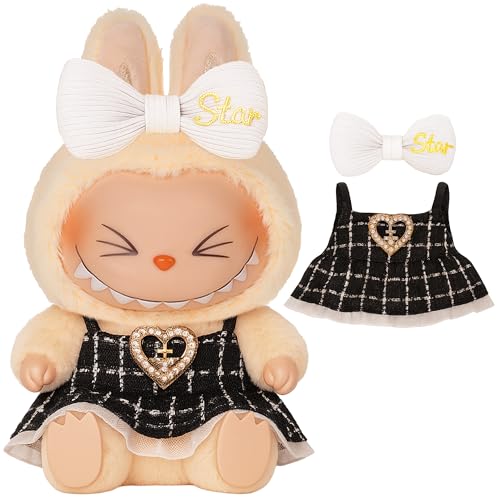 O³ Ropa para Muñecas de 17 cm - Apta para Labubu - Juego de Ropa con Atuendo y Accesorios - Regalo para Niños, Navidad, Cumpleaños (Vestido Blanco/Negro)