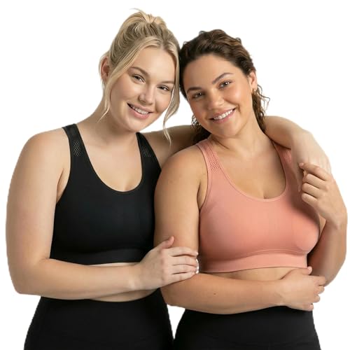 Image of Under Control Plus Size Sport Bras for Women Large Bust Seamless Racerback Padded Yoga Workout Bras Black White Pack 1X-2X-3X