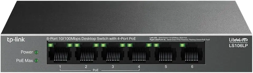 Tp-Link LS106LP PoE Switch, 41 W PoE Budget, 6-Port, 4-Port, Plug & Play
