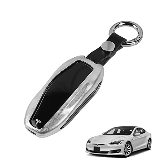 LMZX Tesla Model S/3/Y Key Fob Cover Holder Keychain Case Aluminum Metal for Tesla Model S Model 3 Model Y Smart Remote Accessories(Silver)
