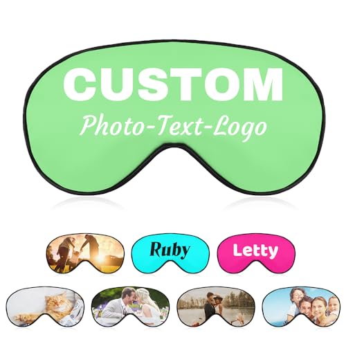 RTYVBMX Personalized Eye Mask Custom Your Name Picutes Logo Light Blocking Sleep Masks with Adjustable Strap for Women Men Party Travel Gifts, LightGreen