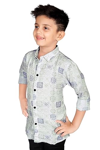 Image of Boys Long Sleeve Cotton Lining Printed Collared Shirts
